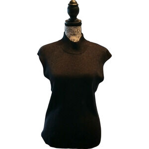 Coldwater Creek Women's Medium Silk Black Shell Top Cap Sleeve Metallic Shimmer